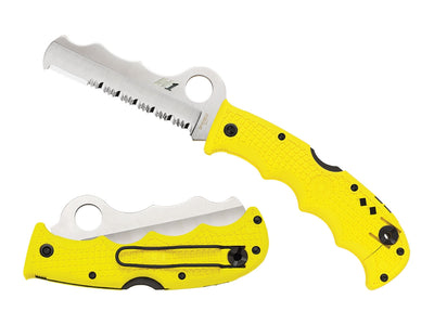 Spyderco Assist Salt C79PSYL dettaglio lama H-1 combo e Rescue Hook FRN giallo alta visibilità