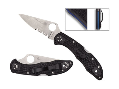 Spyderco Delica 4 Thin Blue Line C11FPSBKBL dettaglio lama VG-10 e incisione To Serve and Protect