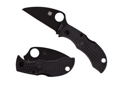 Spyderco Manbug MBKWPBK dettaglio lama Wharncliffe nera e manico FRN nero portachiavi