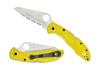 Spyderco Salt 2 C88SYL2 dettaglio lama H-1 seghettata e FRN giallo alta visibilità