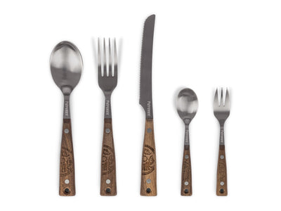 Petromax set posate campeggio CUTLERY1 5pz acciaio inox manico noce