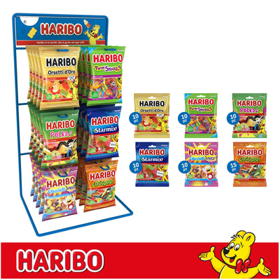 Haribo Espositore in Metallo da 6 Ganci e 60 Buste da 80 gr