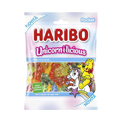 Haribo Unicorn-i-licious 80g caramelle gommose unicorno colori vivaci fruttato