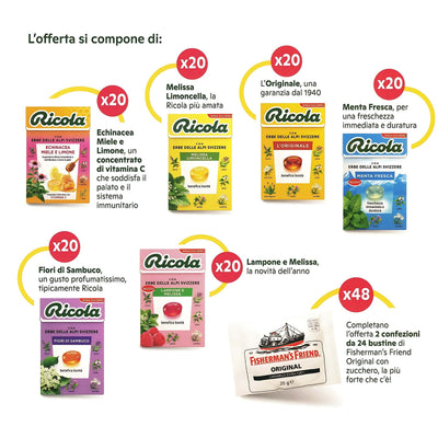 Pacco Ricola Super Fruit 120 astucci 48 Fisherman's Friend erbe alpine svizzere
