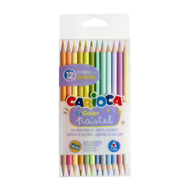 MATITE CARIOCA TRIANGOLARI BICOLOR PASTEL LAVABILE - 12 PASTELLI 24 COLORI