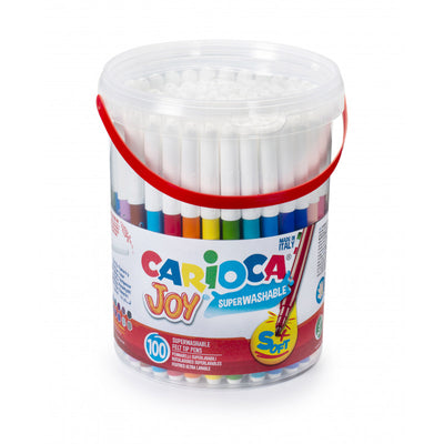 Barattolo 100 pennarelli Carioca Joy superlavabili punta fine 2,6 mm con cappuccio ventilato