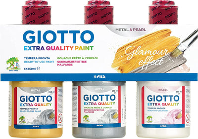 TEMPERA PRONTA SUPER LAVABILE GIOTTO EXTRA QUALITY PAINT METAL & PEARL 250ml - 3 COLORI
