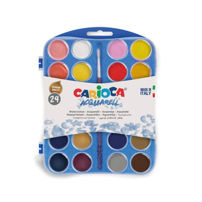 Set di 24 acquarelli Carioca in pastiglia da 30 mm con colori brillanti in confezione scolastica