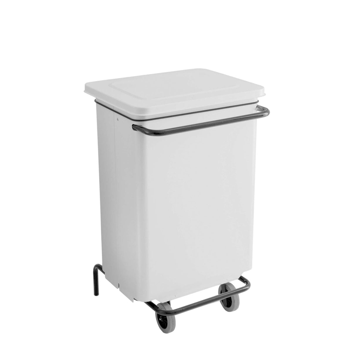 Bidone Rettangolare con Pedale e Ruote Bianco 70 Litri 49x43 cm H 75 cm