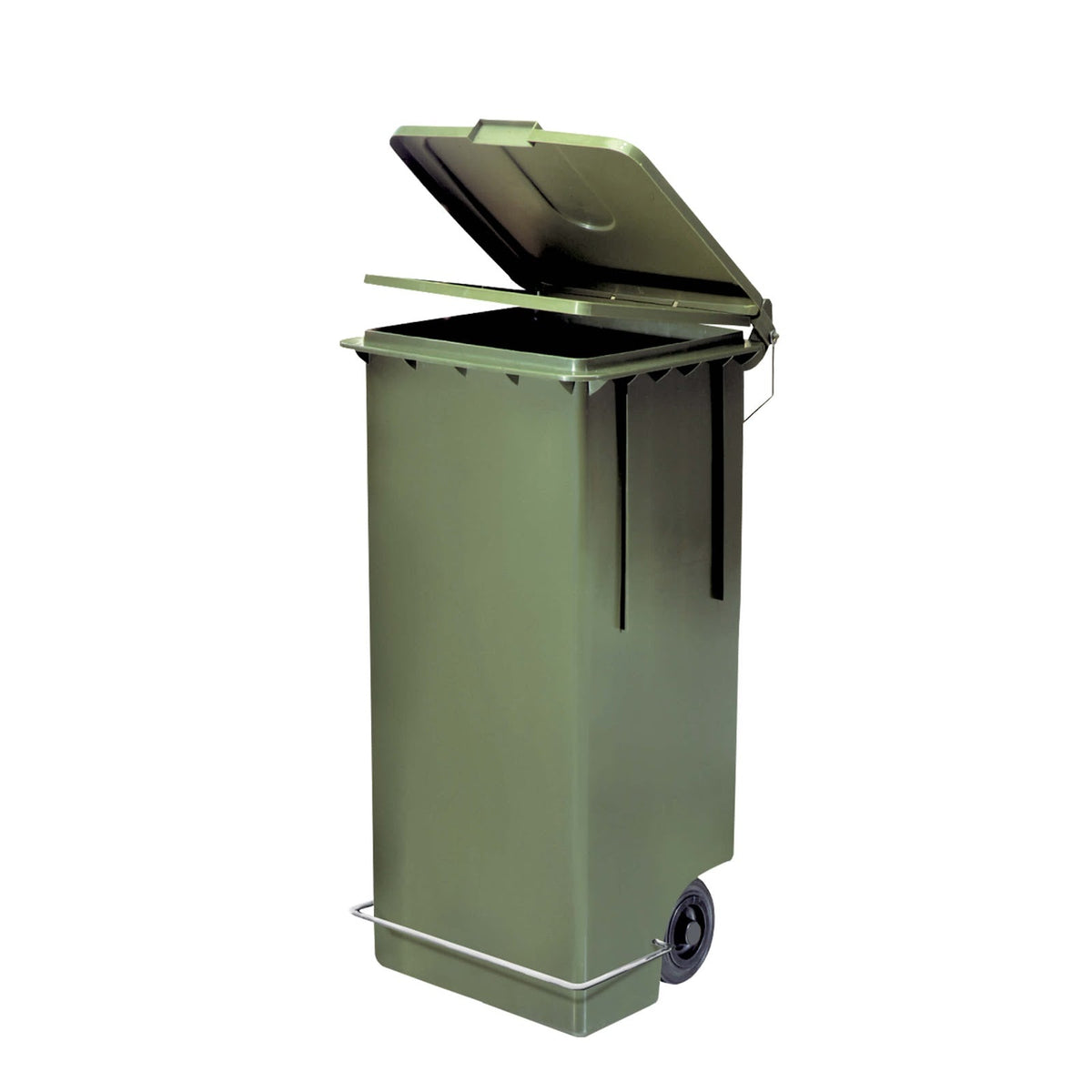 Bidone con Ruote e Pedale in Polietilene Verde 100 Litri 46x42 cm H 85,5