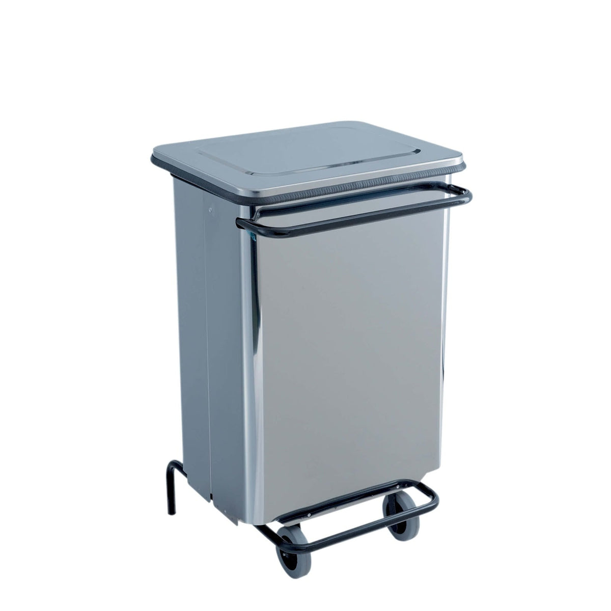 Bidone Rettangolare Inox con Pedale e Ruote 70 Litri cm 49x43 H 75