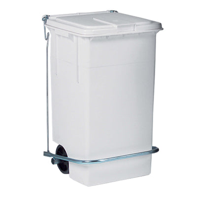 Bidone con Ruote e Pedale in Polietilene Bianco 120 Litri 48x49 cm H 89