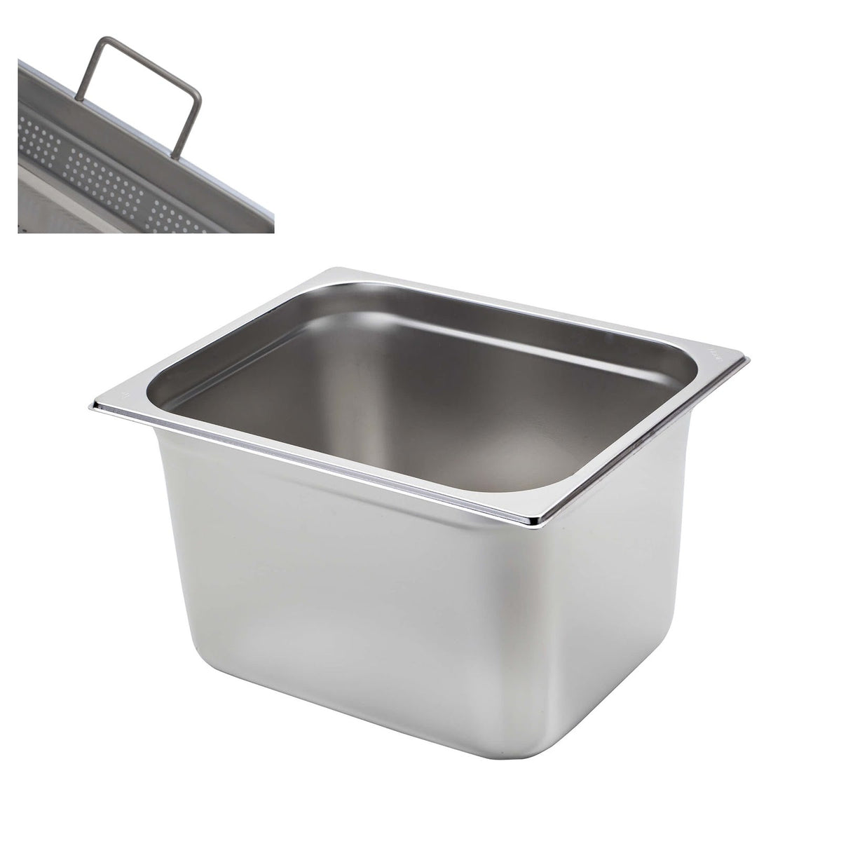 Bacinella Gastronorm GN 1/2 in Acciaio Inox H 20 cm 12,5 Litri con Manici a Scomparsa