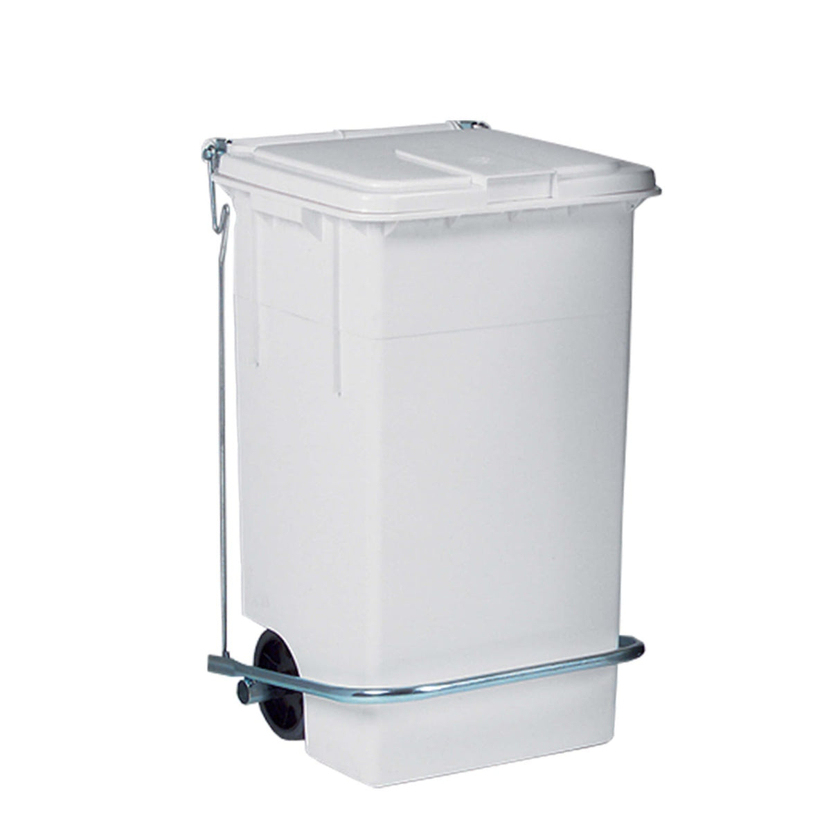 Bidone in Polietilene con Ruote e Pedale Bianco 100 L