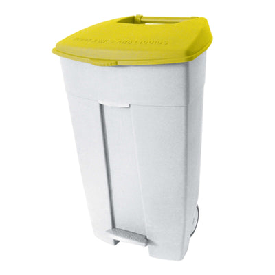 Bidone in Polietilene con Ruote e Pedale Coperchio Giallo 120 L