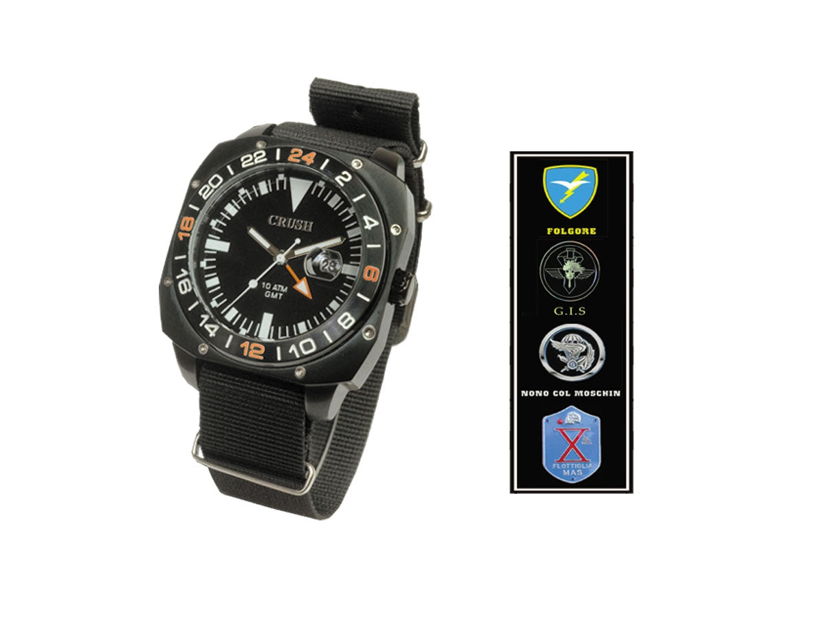 Crush GMT Nono Col Moschin cassa PVD acciaio Citizen GMT certificato sub 10ATM