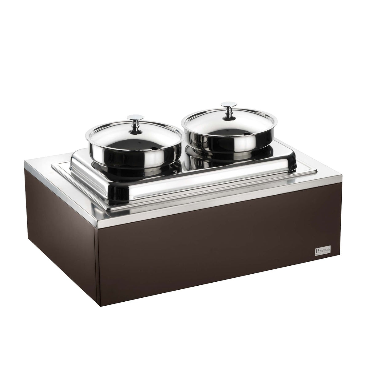 Pinti Buffet Zuppiera 2 Stazioni Riscaldata Legno e Inox 64x46 cm H 26
