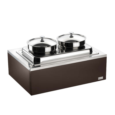 Pinti Buffet Zuppiera 2 Stazioni Riscaldata Legno e Inox 64x46 cm H 26