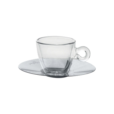 Thermic Glass Tazza Caffè in Vetro Borosilicato con Piattino Inox 6,5 cl Confezione 2 Pezzi
