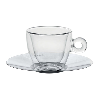 Thermic Glass Tazza Cappuccino in Vetro Borosilicato con Piattino Inox 16,5 cl Confezione 2 Pezzi