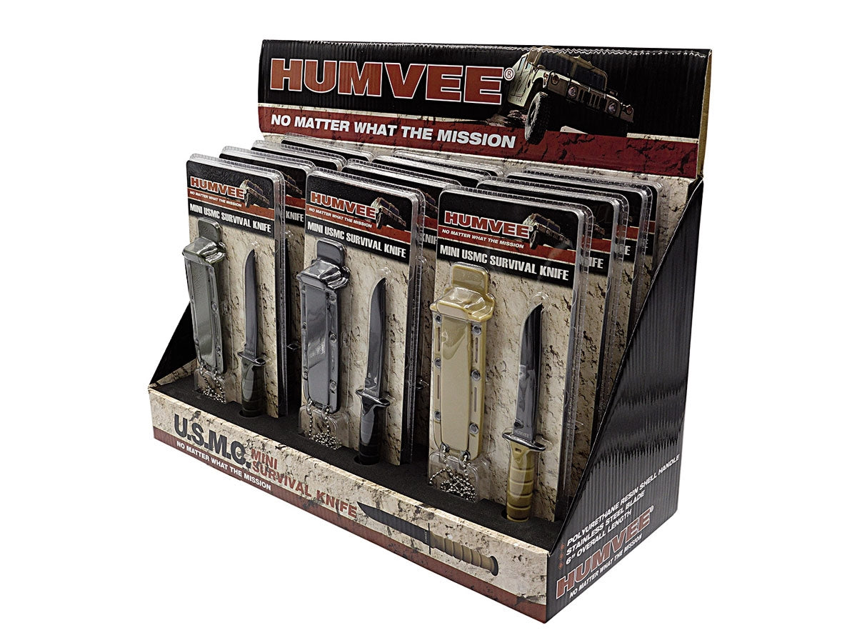 Humvee Combat Neck Knives display box 12 pz - box 40x18 cm con 4 neri 4 sabbia 4 verdi