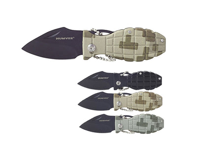 Humvee Grenade Knives display 12 pz lama stainless 4,4 cm totale 11,4 cm 31 gr nero camo sabbia verde