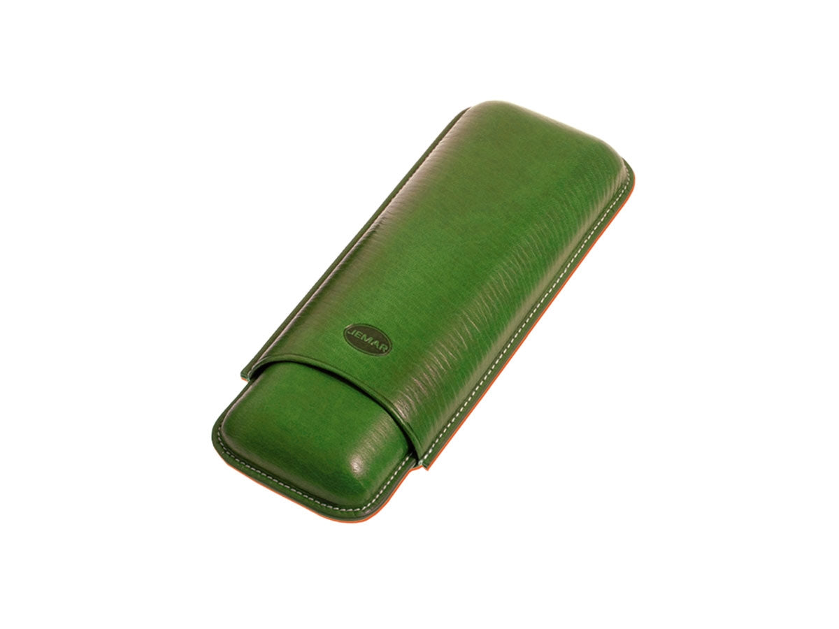 Portasigari Jemar liscio cuoio verde 497/2 per 2 sigari Ring 67, veduta anteriore
