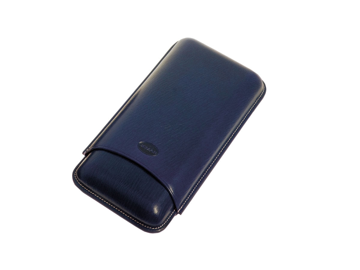 Portasigari Jemar liscio cuoio blu 497/3 per 3 sigari Ring 67, veduta anteriore