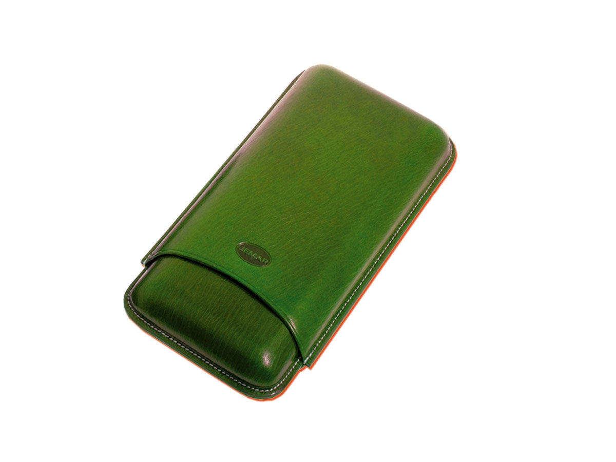 Portasigari Jemar liscio cuoio verde 497/3 per 3 sigari Ring 67, veduta anteriore