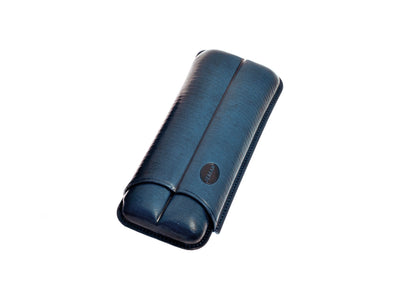 Portasigari Jemar scanalato cuoio blu 110/2 XL per 2 sigari Cohiba Beike, veduta anteriore