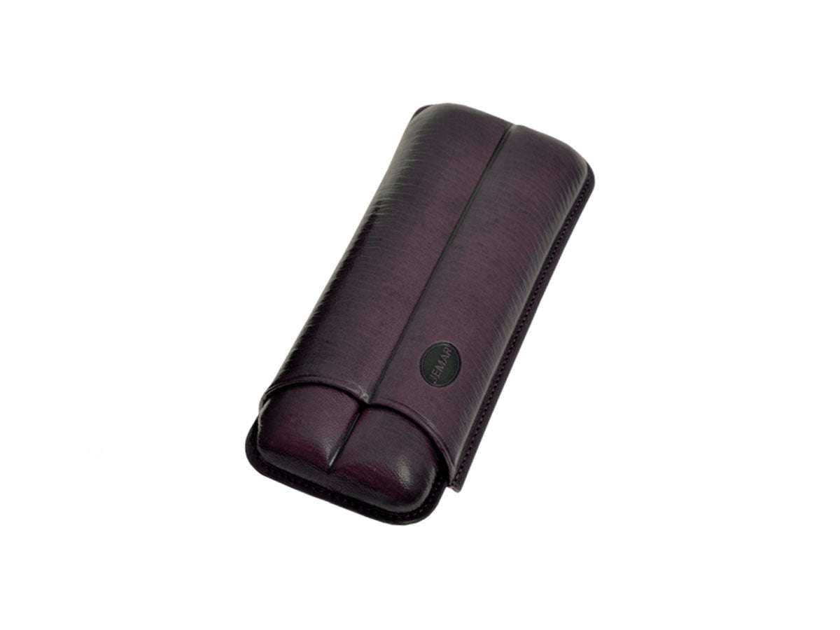 Portasigari Jemar scanalato cuoio melanzana 110/2 XL per 2 sigari Cohiba Beike, veduta anteriore