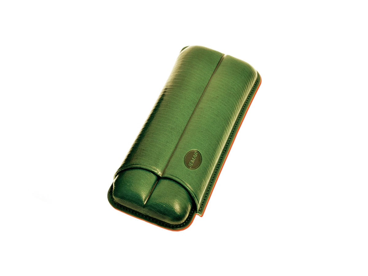 Portasigari Jemar scanalato cuoio verde 110/2 XL per 2 sigari Cohiba Beike, veduta anteriore