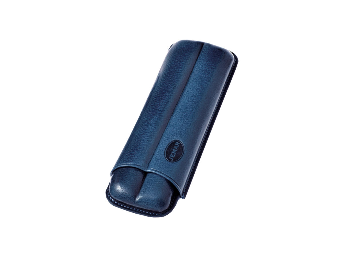 Portasigari Jemar scanalato cuoio blu 112/2 per 2 sigari Monte Cristo n.4, veduta anteriore