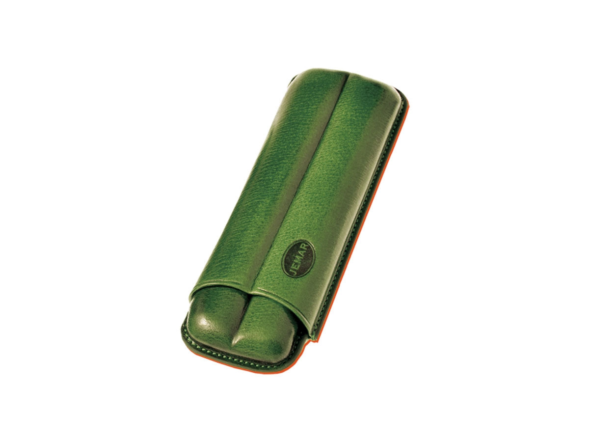 Portasigari Jemar scanalato cuoio verde 112/2 per 2 sigari Monte Cristo n.4, veduta anteriore