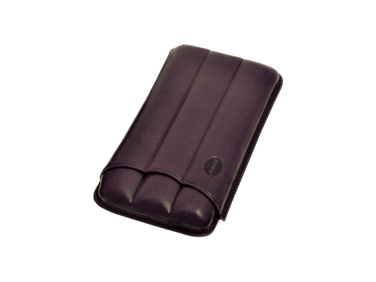 Portasigari Jemar scanalato cuoio melanzana 110/3 XL per 3 sigari Cohiba Beike, veduta anteriore