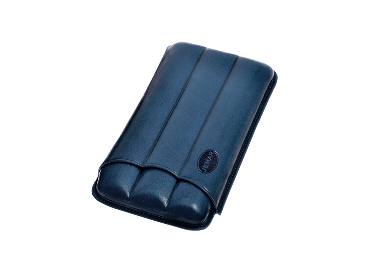 Portasigari Jemar scanalato cuoio blu 112/3 per 3 sigari Monte Cristo n.4, veduta anteriore