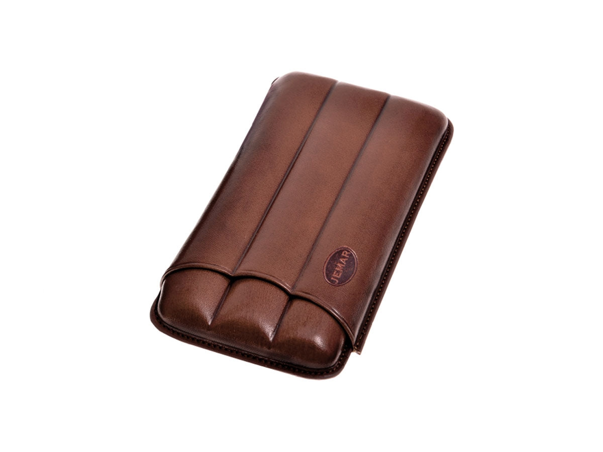 Portasigari Jemar scanalato cuoio marrone 112/3 per 3 sigari Monte Cristo n.4, veduta anteriore