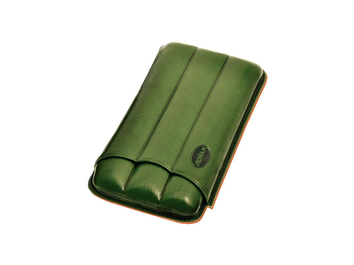 Portasigari Jemar scanalato cuoio verde 112/3 per 3 sigari Monte Cristo n.4, veduta anteriore