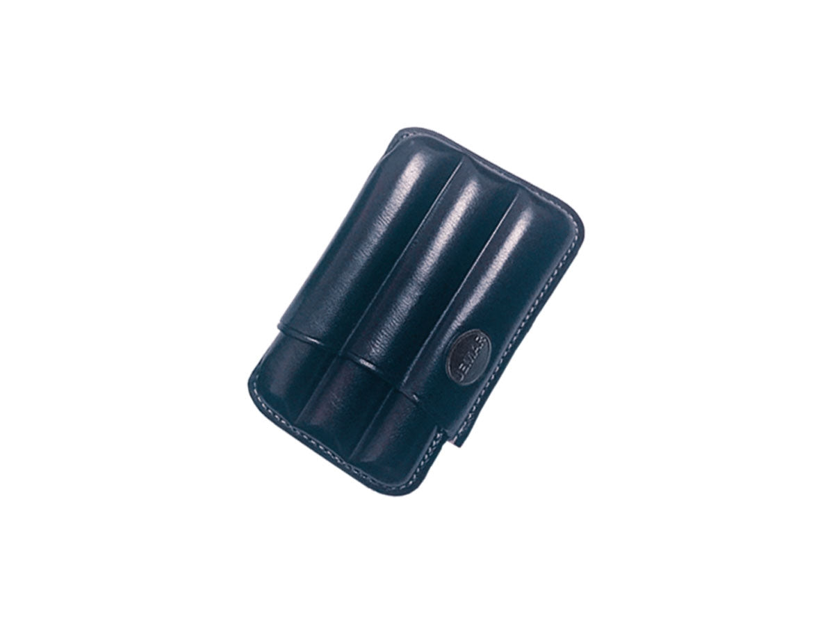 Portasigari Jemar scanalato cuoio blu 460/3 per 3 sigari Toscano, veduta anteriore
