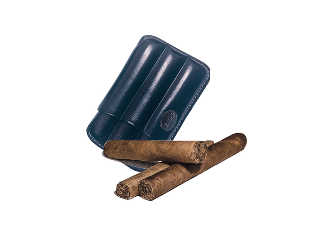 Portasigari Jemar scanalato cuoio blu 460/3, dettaglio finitura