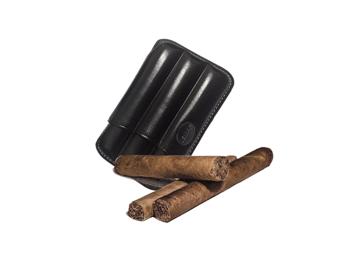 Portasigari Jemar scanalato cuoio nero 460/3, dettaglio finitura