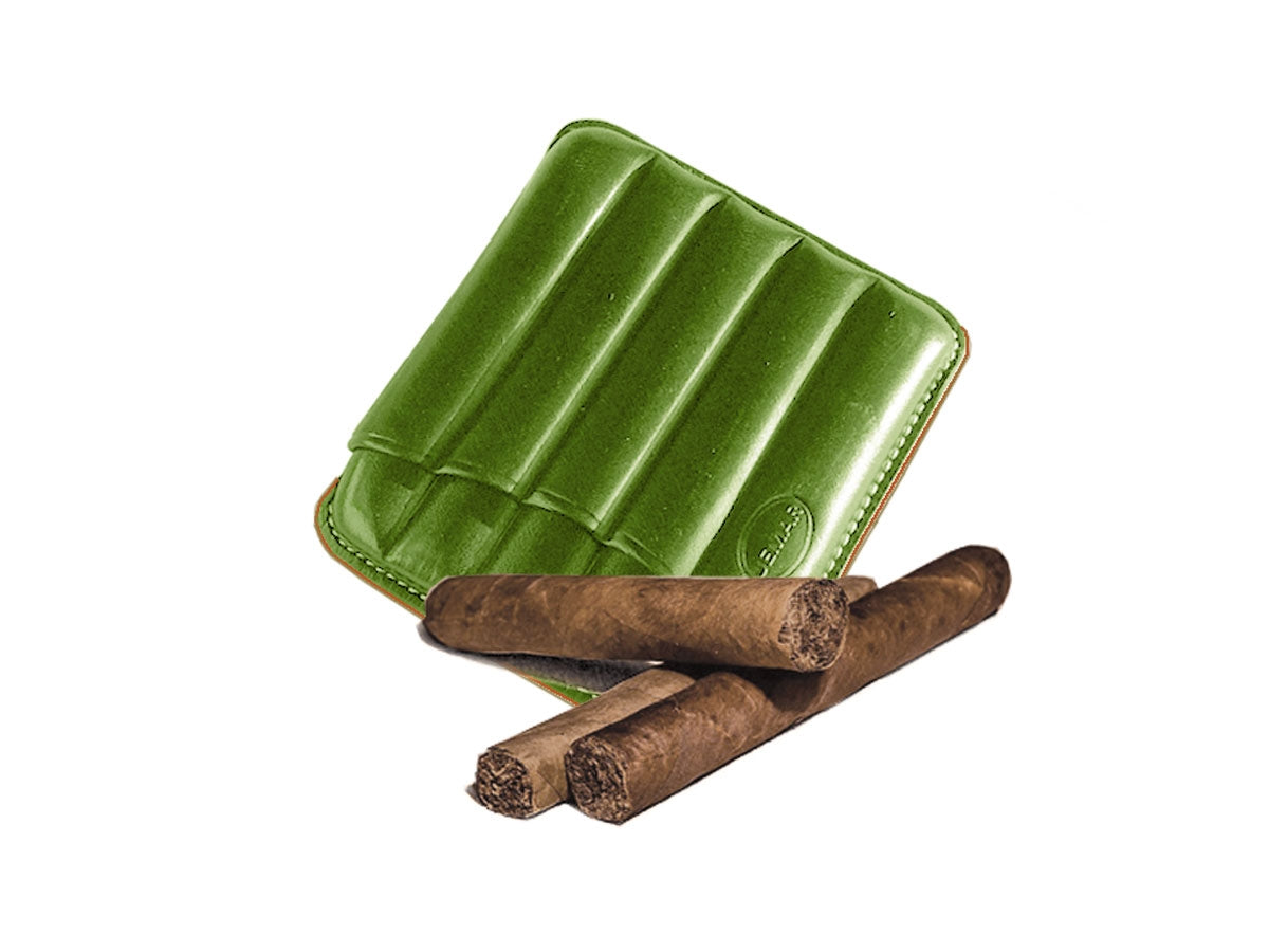 Portasigari Jemar scanalato cuoio verde 460/5, dettaglio finitura