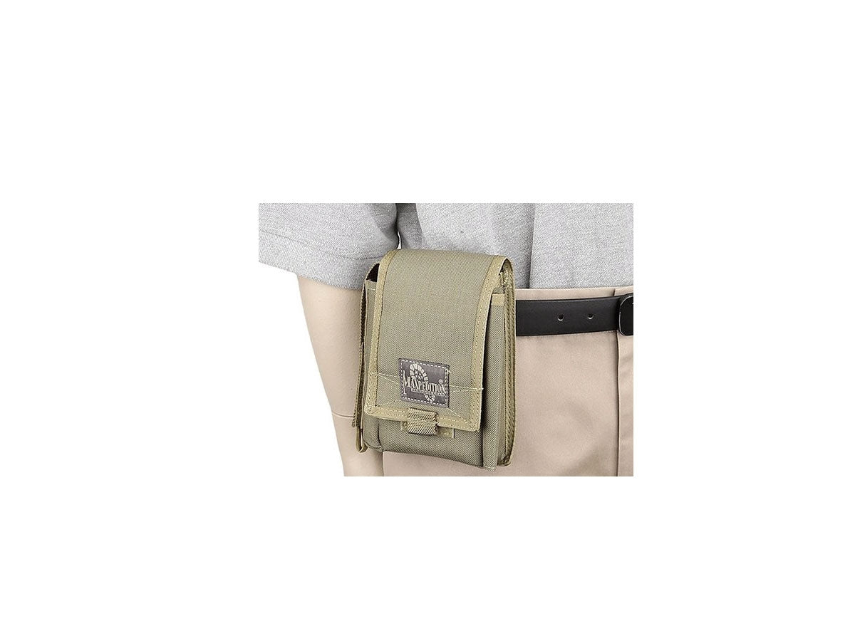Maxpedition TC-10 Waistpack Khaki - dettaglio apertura e clip cintura