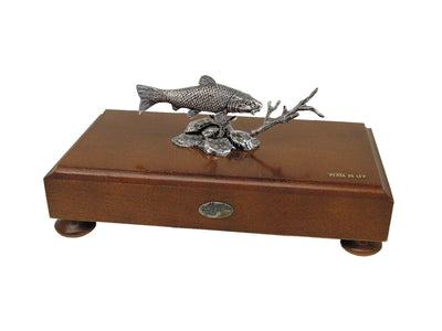 Muela Silverware Barbel Fish On Wooden Base cm 18x10