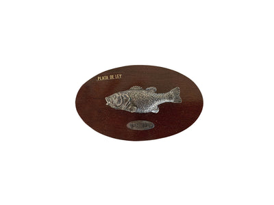 Muela Silverware Black Bass Fish On Wooden Tablet cm 10x6