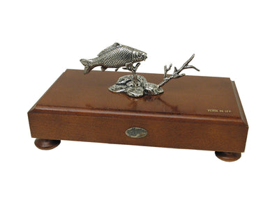 Muela Silverware Carp Fish On Wooden Base cm 18x10