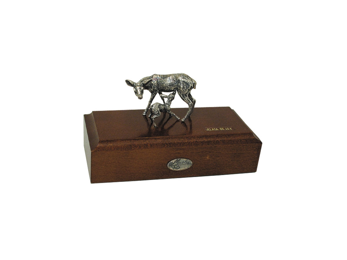 Muela Silverware Deer And Puppy On Wooden Base cm 12x5,5