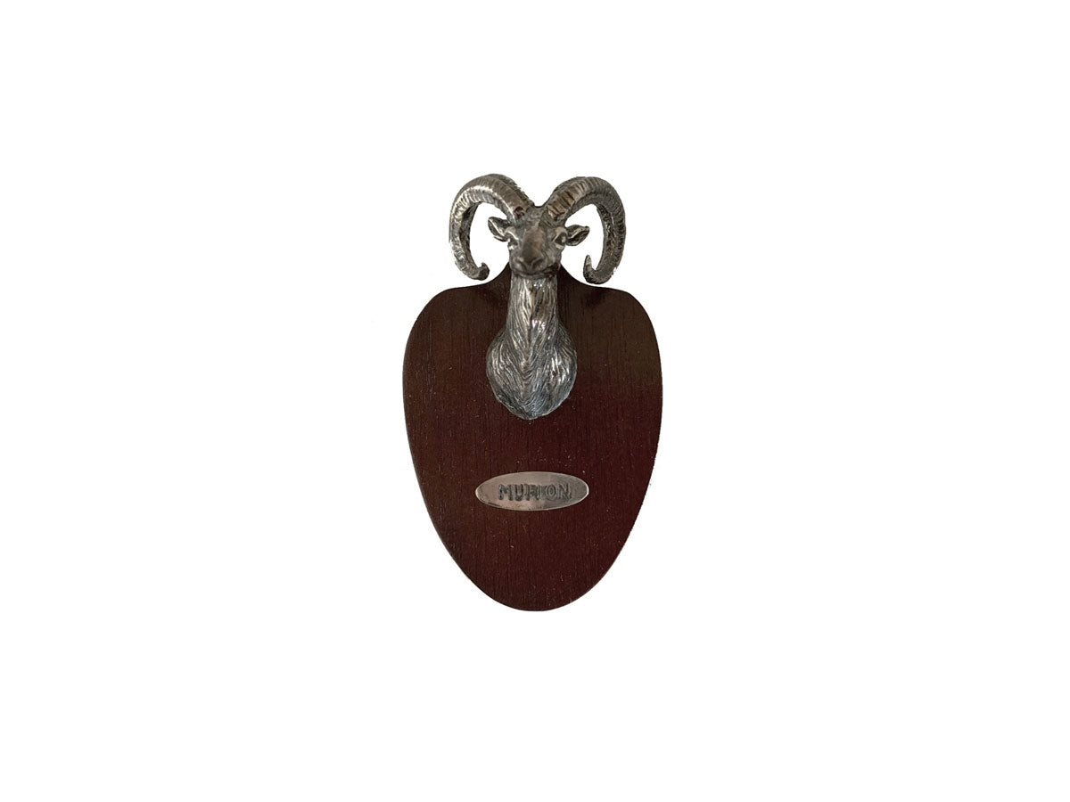 Muela Silverware Mouflon Head On Wooden Tablet cm 5x7
