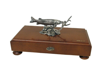 Muela Silverware Pike Fish On Wooden Base cm 18x10