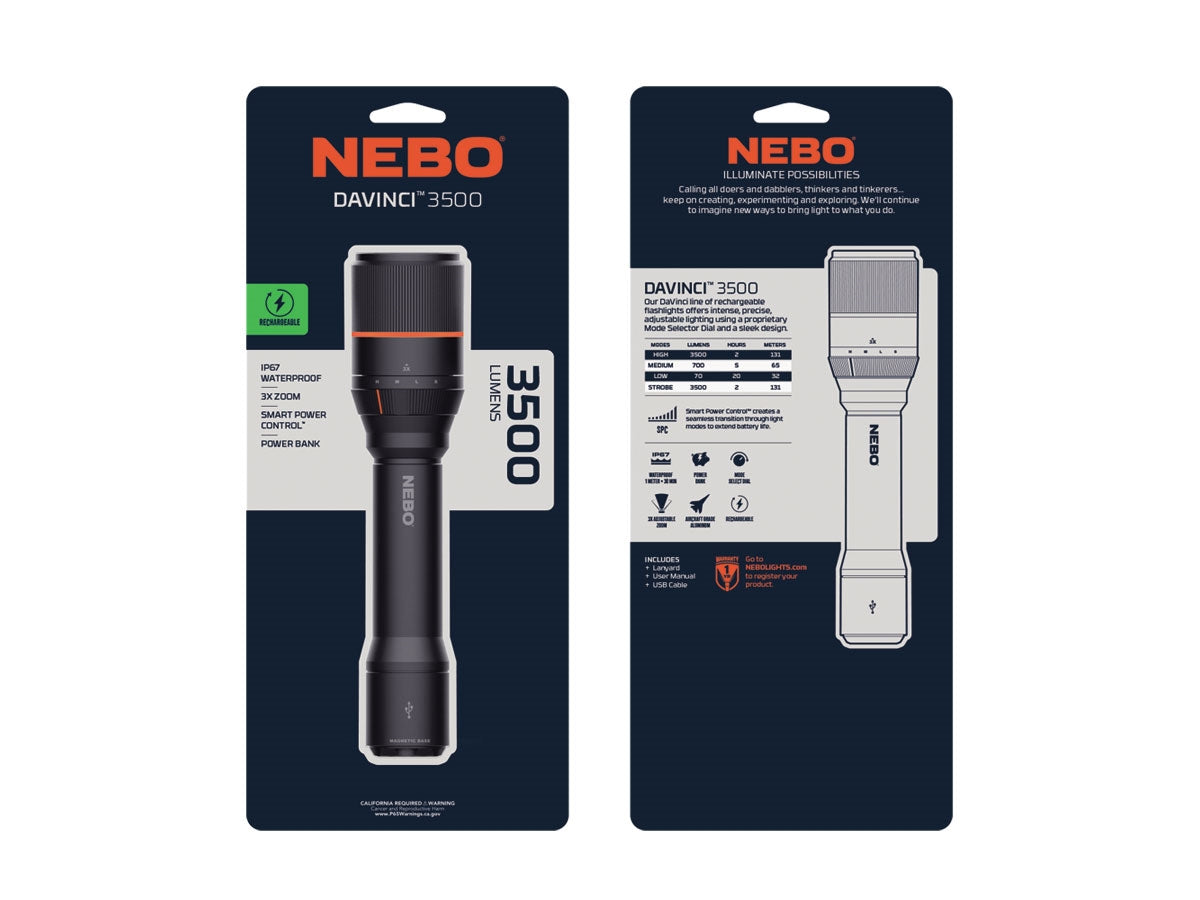 NEBO DAVINCI 3500 - confronto dimensioni e fascio luce